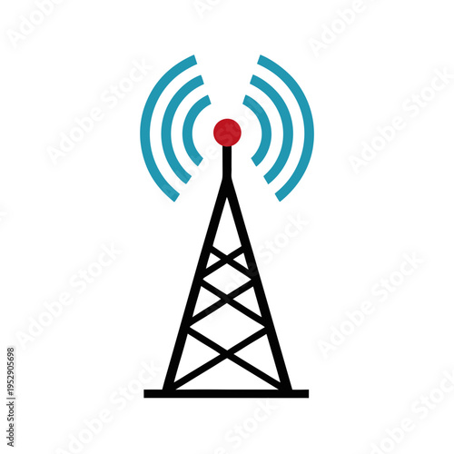 Cellular tower transmitting signal waves, communication broadcast antenna, digital network broadcasting