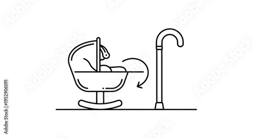 Senior Man Sitting in Chair Using Walker.