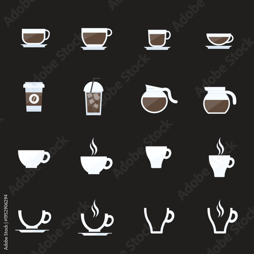 Coffee Cup Icons Set Modern Flat Coffee, Espresso, Latte, Iced Drink Vector Collection
