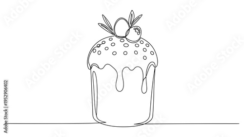 Easter cake with flowers line art in black on white