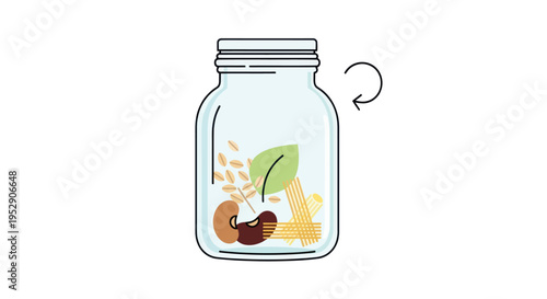 Healthy Food Ingredients in a Jar: Beans, Pasta, Grains, Leaf