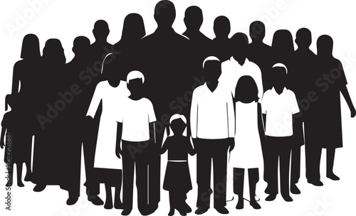 Large family group silhouette vector illustration multi generational people gathering line art