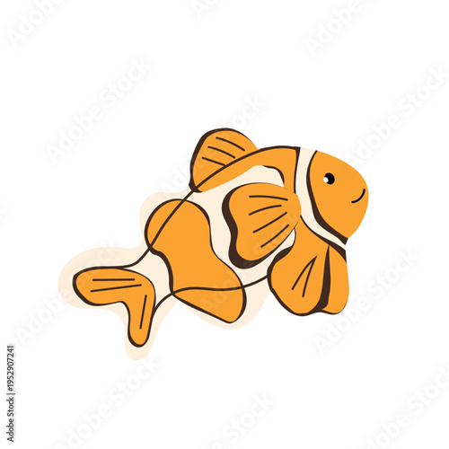 Stylized orange clown fish isolated on white. Tropical reef inhabitant for kids nursery decor, ocean themed stationery, and educational marine biology.