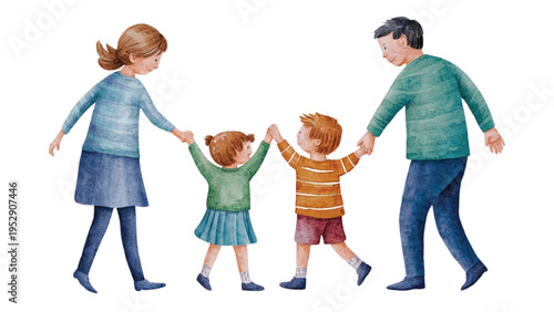 Happy family of four with smiling children enjoying time together with love and joy