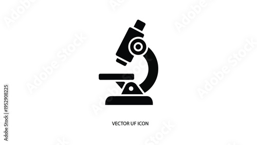 Black and white vector icon of a classic laboratory microscope on a white background