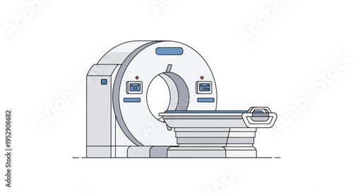 Modern CT scanner machine for medical diagnostics, isolated on white background, clean vector illustration.