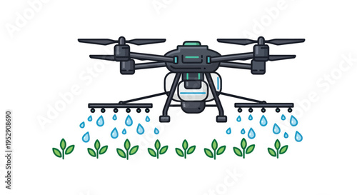 Agricultural Drone Spraying Plants on White Background