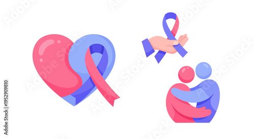 Awareness Ribbons and Heart Symbolizing Support.