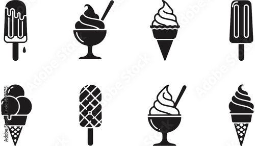 Ice cream icon set including various sweet treats and desserts