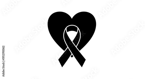 Black Awareness Ribbon Heart Symbol Illustration.