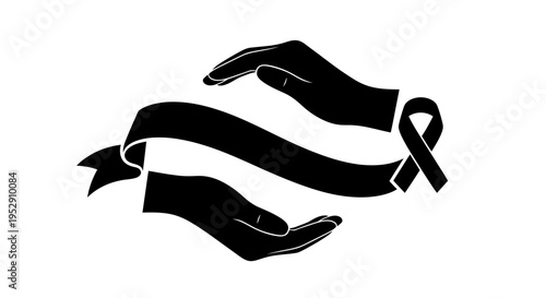 Black Awareness Ribbon Illustration Symbol Support.