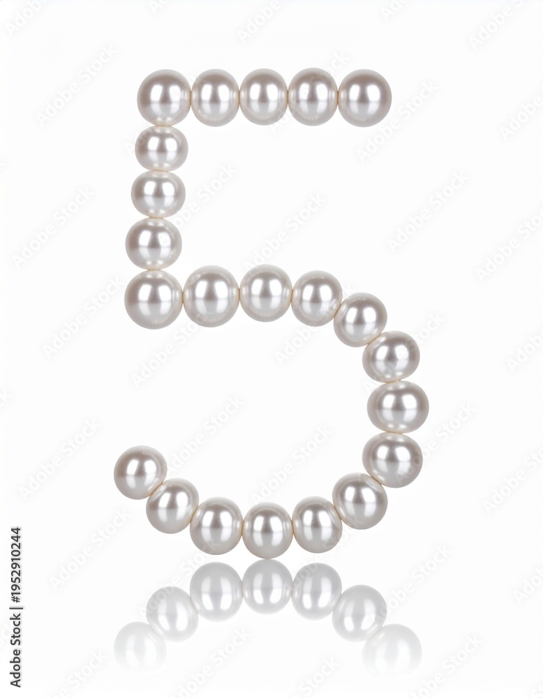 Obraz premium Number 5 made out of small pearls on a neutral solid background