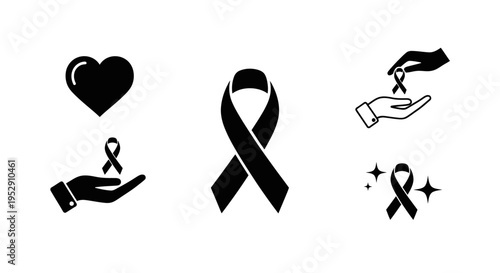 Black Awareness Ribbon Symbols for Support.