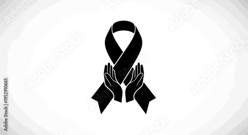 Black Awareness Ribbon with Hands Symbol.