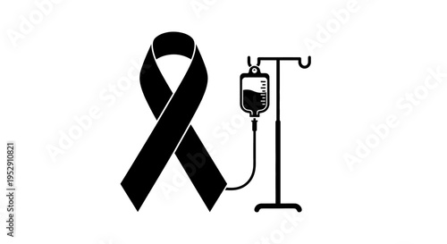Black Awareness Ribbon with IV Drip Stand.