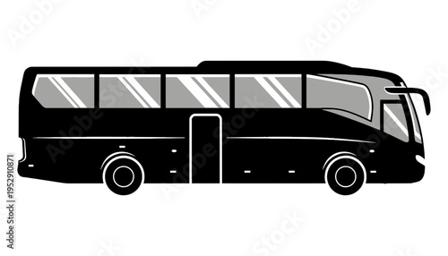 A black bus silhouette icon on a white background for transportation design