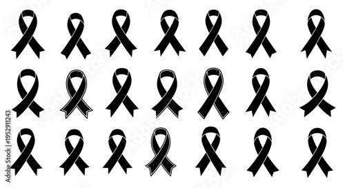 Black Awareness Ribbons Arranged in Grid Pattern.