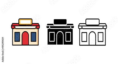 
Boutique Storefront and Small Business Building Icon Set - Color, Silhouette, and Outline Versions