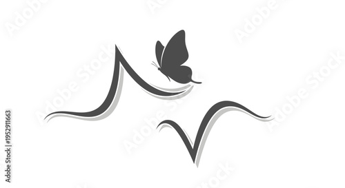 Black Butterfly Silhouette with Heartbeat Line.