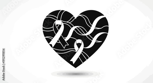 Black Heart with White Awareness Ribbons.