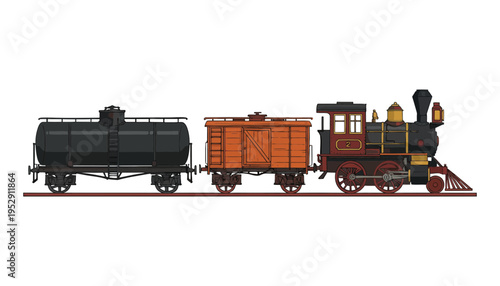 Train locomotive with cargo cars in a vector illustration style