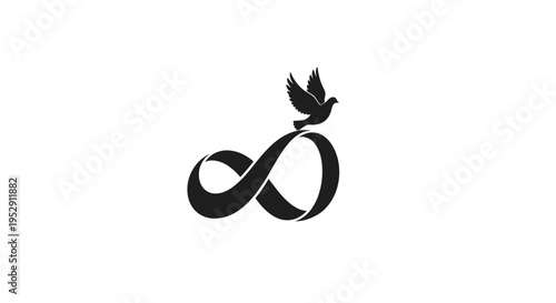 Black Infinity Symbol with Dove Illustration.