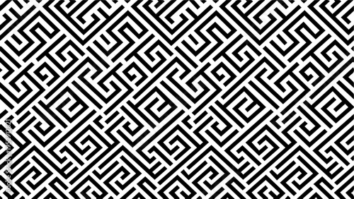 Seamless Greek key pattern, geometric labyrinth design in black and white, abstract vector illustration