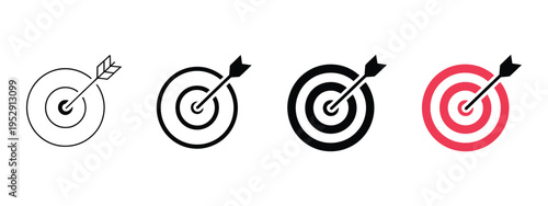 bullseye target symbol with arrow, success and achievement icon, focus accuracy and strategic direction concept, business planning performance goal setting vector design