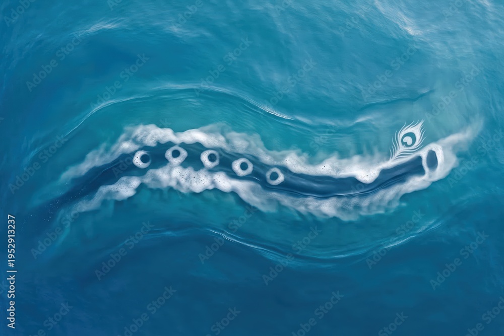 Fototapeta premium Krishna Flute Shape in Ocean Waves Abstract Nature Background.