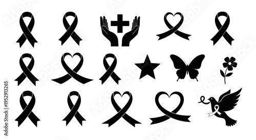 Black Ribbon Symbols for Awareness Campaigns.