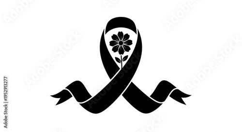 Black Ribbon with Floral Emblem Design.
