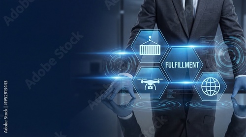 Business action steps for fulfillment solutions corporate office infographic digital environment close-up view business strategy insights