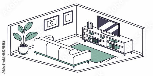 A modern living room with a large television and comfortable furniture.