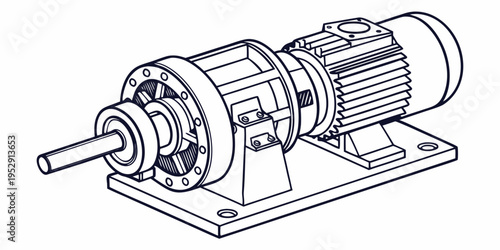 Industrial electric motor with gearbox mounted on a metal base plate.