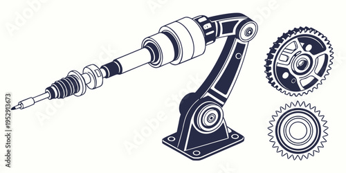 Close-up view of a mechanical arm with a rotating gear mechanism.