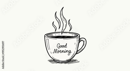 Hand Drawn Coffee Cup with Good Morning Text Illustration