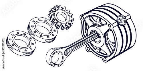 Detailed illustration of a piston and cylinder assembly with connecting rod