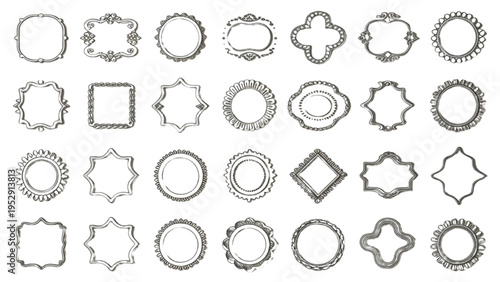 Diamond style number set with decorative vintage frame and ornamental vector elements