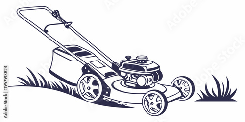 A detailed illustration of a lawn mower cutting through grass.