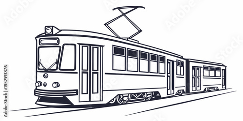 A vintage tram with a distinctive curved roof traveling through a city.