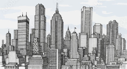 Hand Drawn Sketch of a Modern Metropolitan City Skyline