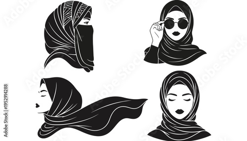 Hijab vector illustrations of women in different styles and poses