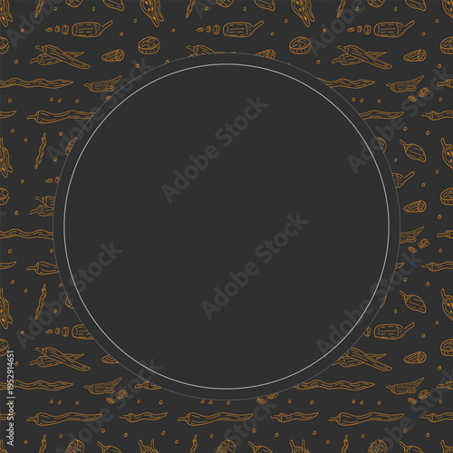 Hand drawn chili circle frame, chili peppers doodles frame background