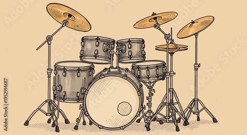 Hand Drawn Illustration of a Drum Kit
