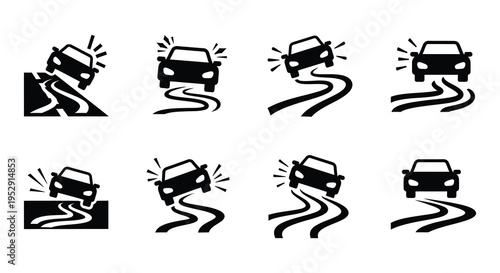 Stylized illustration depicting cars skidding and losing control on roads