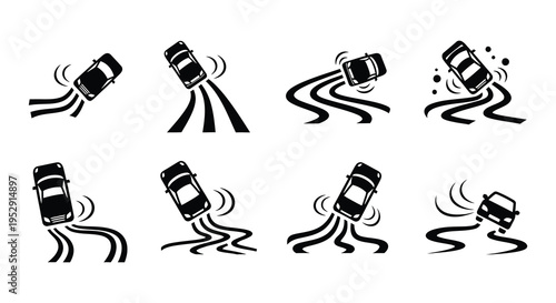 Stylized illustration depicting cars skidding and losing control on roads