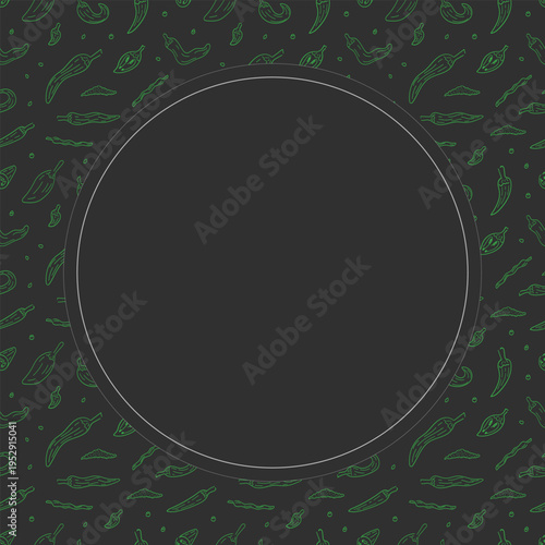 Hand drawn chili circle frame, chili peppers doodles frame background