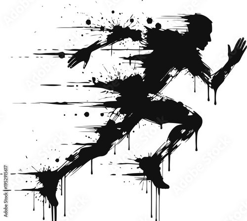 dynamic running silhouette with paint splatter effect speed, motion, energy, athletic figure in action