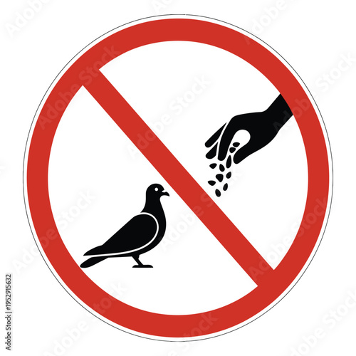 No feeding pigeons sign red circle with slash over hand scattering seeds and bird symbol indicating prohibition isolated on transparent background