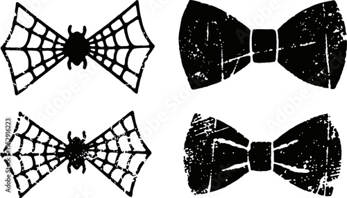 vintage bow tie silhouettes with spider web and spider design, grunge fashion accessories